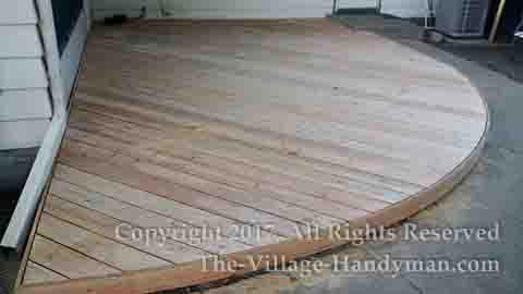 Curved wooden patio deck