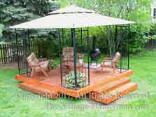 Backyard island deck with canopy